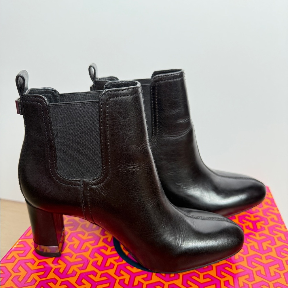 Tory Burch April Black Vegan Leather Ankle Boots